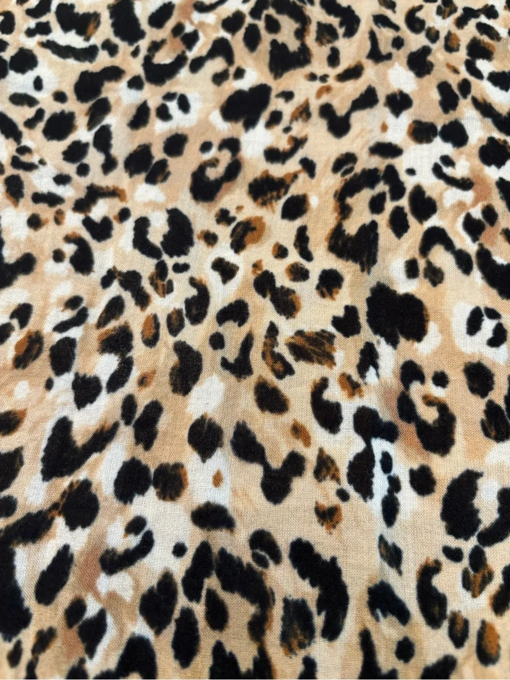 Cotton leopard print square scarf, brown edge. All season weight. Vintage.